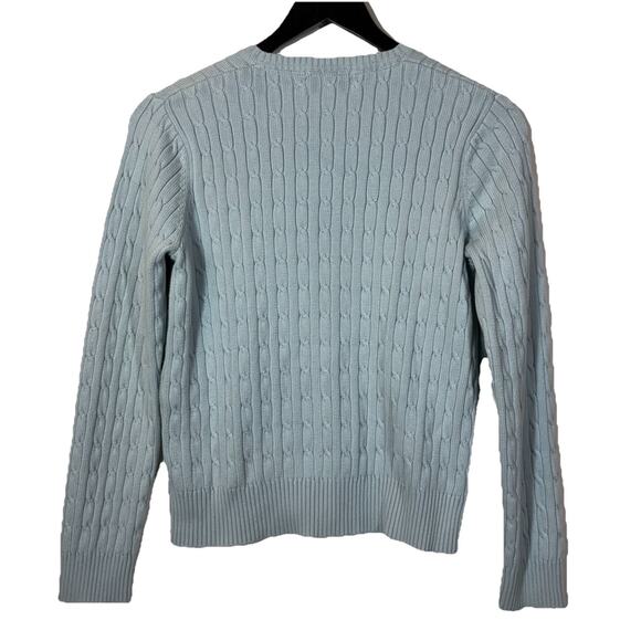 Eddie Bauer Icy Blue Cardigan Cable Knit Sweater Small Vintage Preppy Buttons - Picture 6 of 9
